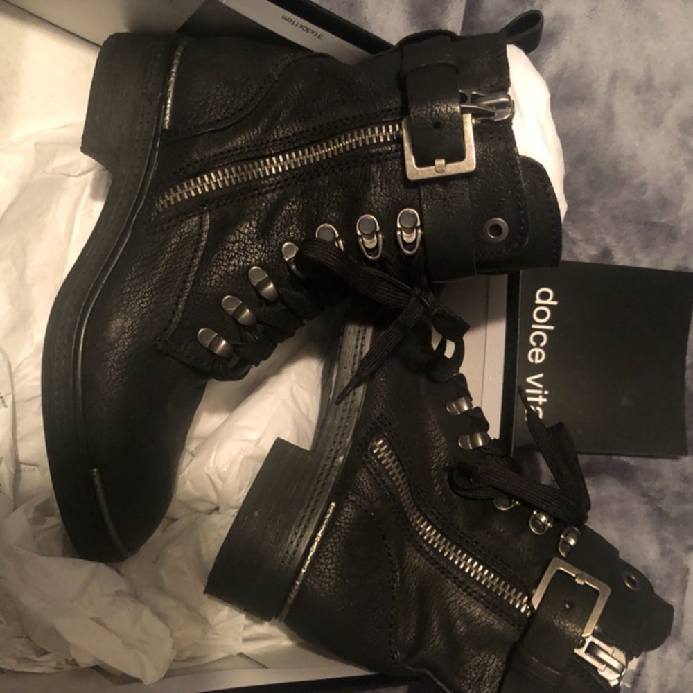 Steve Madden Black Leather Avalon Combat Boots